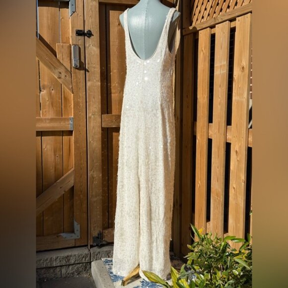 🆕 SIMKHAI 🧿 NWOT Bex Sequined Embellished Maxi Dress, Ivory - Sz US 10 - Picture 6 of 14
